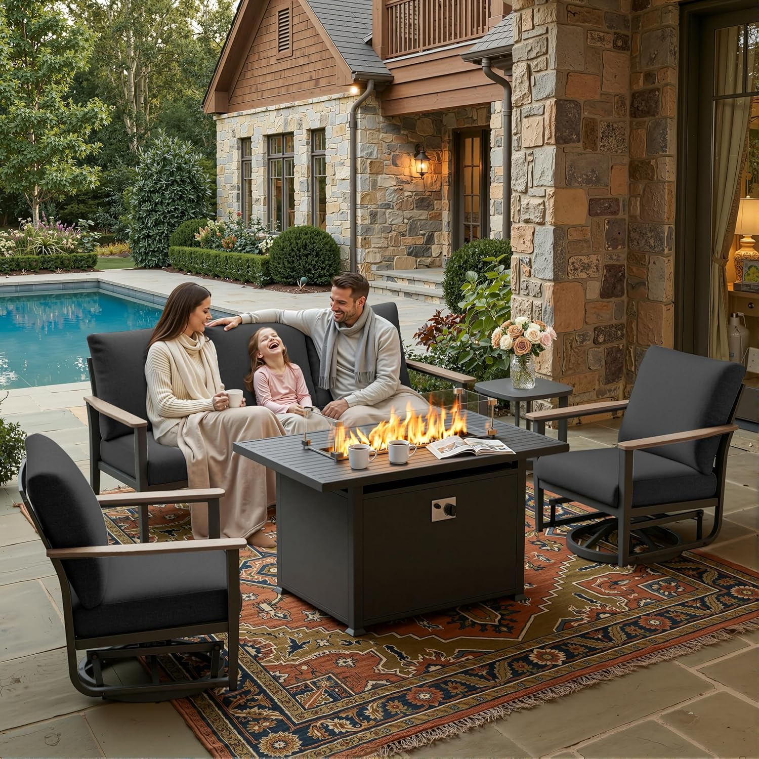 Outdoor Furniture Fire Pit - Conjunto de Pátio de Alumínio com