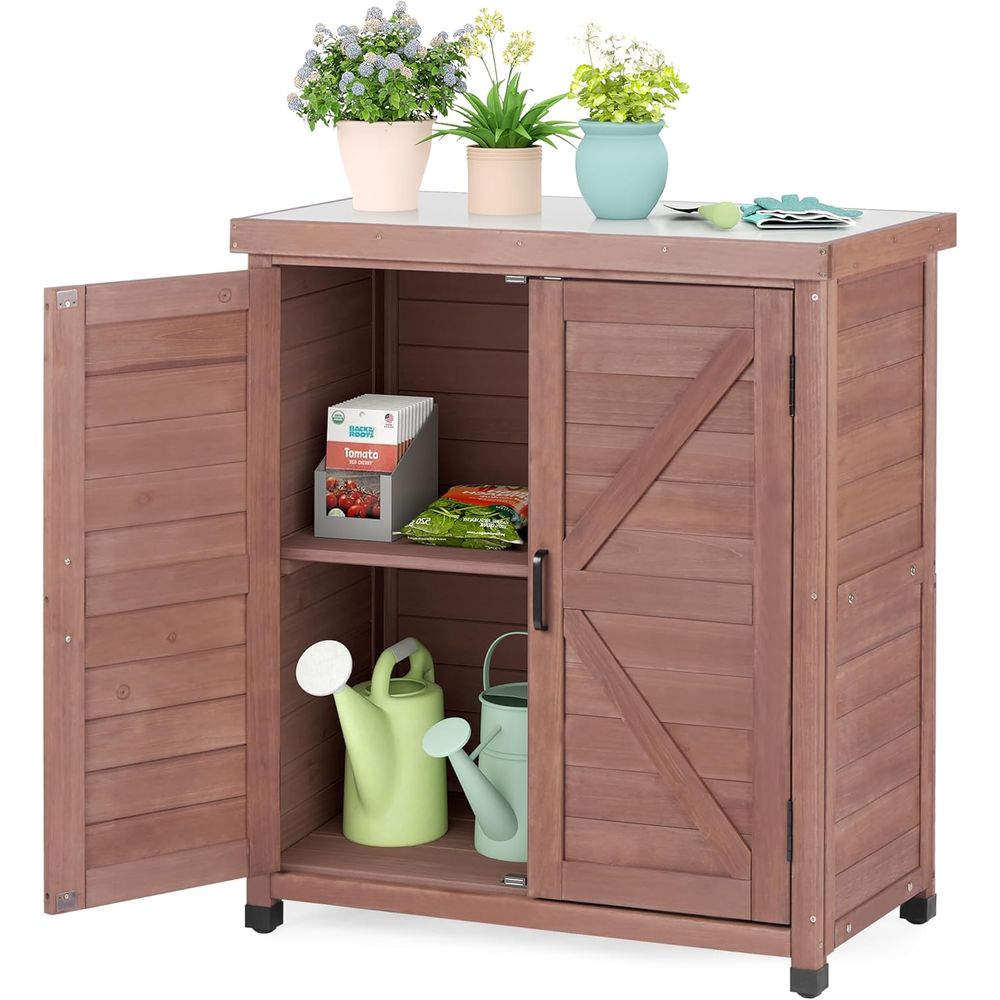 Outdoor Furniture Wooden - Armário de Armazenamento Externo e Mesa